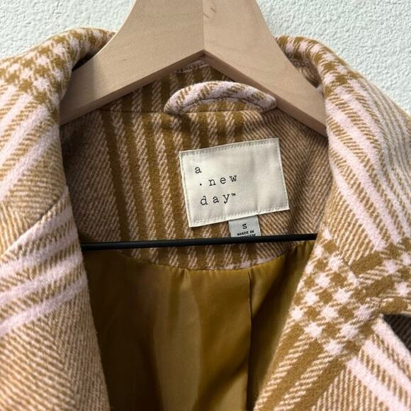 A New Day- Fall- Oversized- Plaid- Long-Button- Coat- Pink- Tan- Women’s -Small - Picture 3 of 12